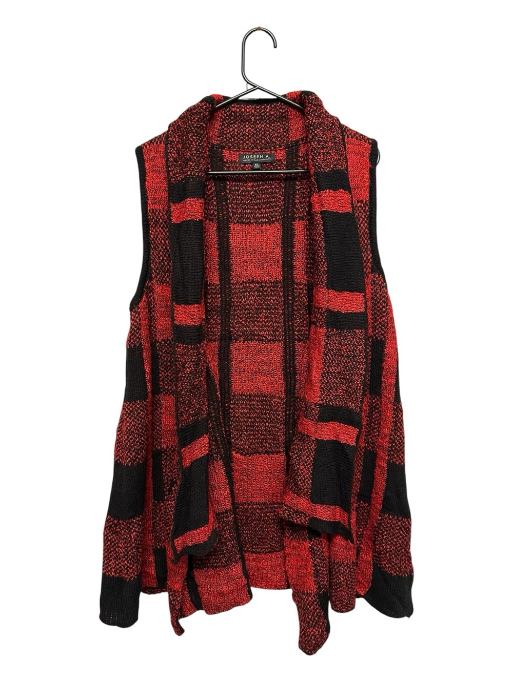 2021 Joseph A. Equestrian Red & Black Plaid Open-Front Knit Cardigan Vest XL